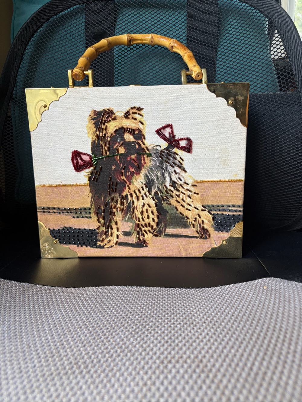 Bueno Wearable Art Cigar Box  with Yorkshire Terrier Design in Beige and Gold